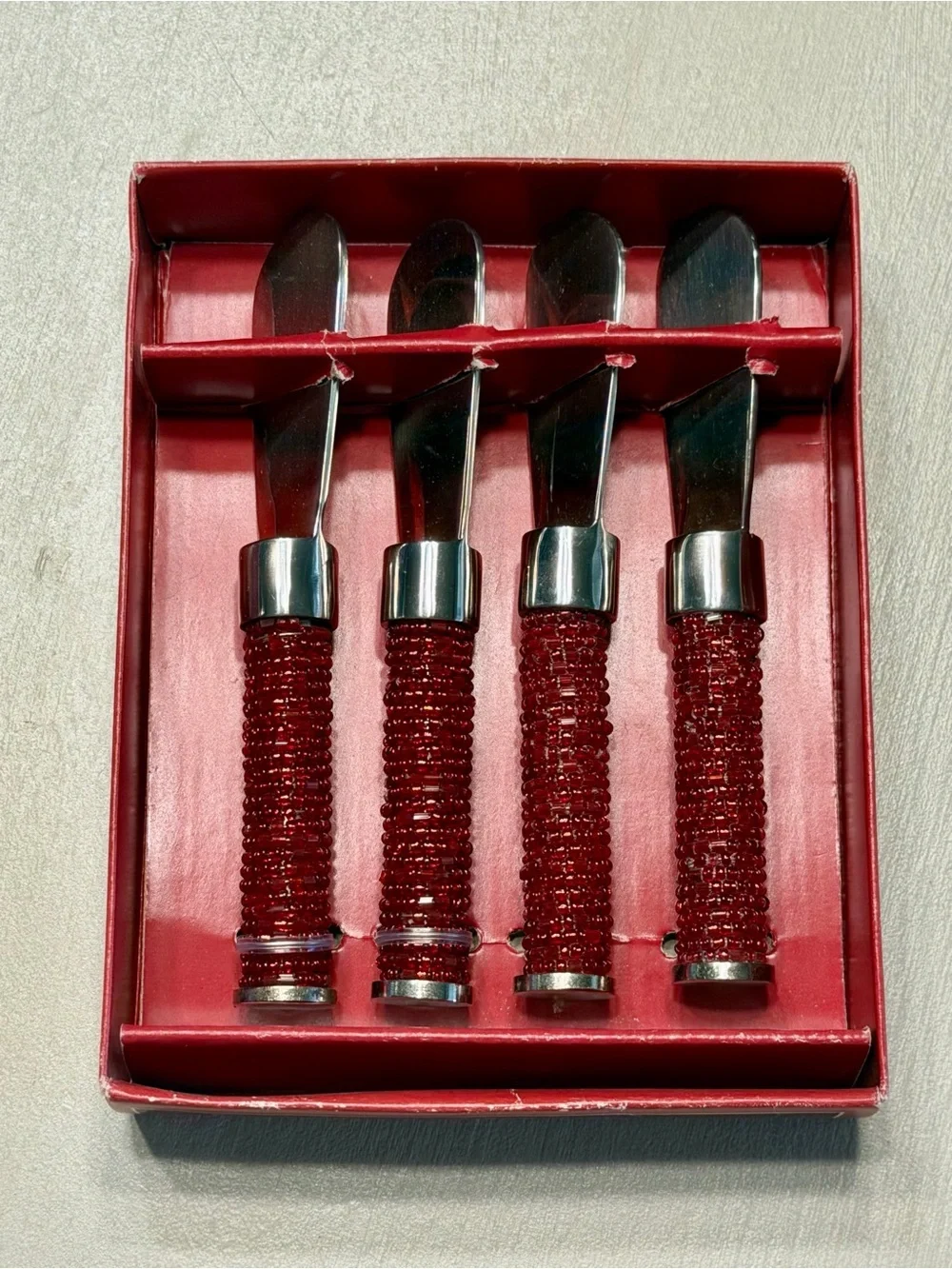 St. Nicholas Square Red Beaded Handle Spreaders - Set of 4